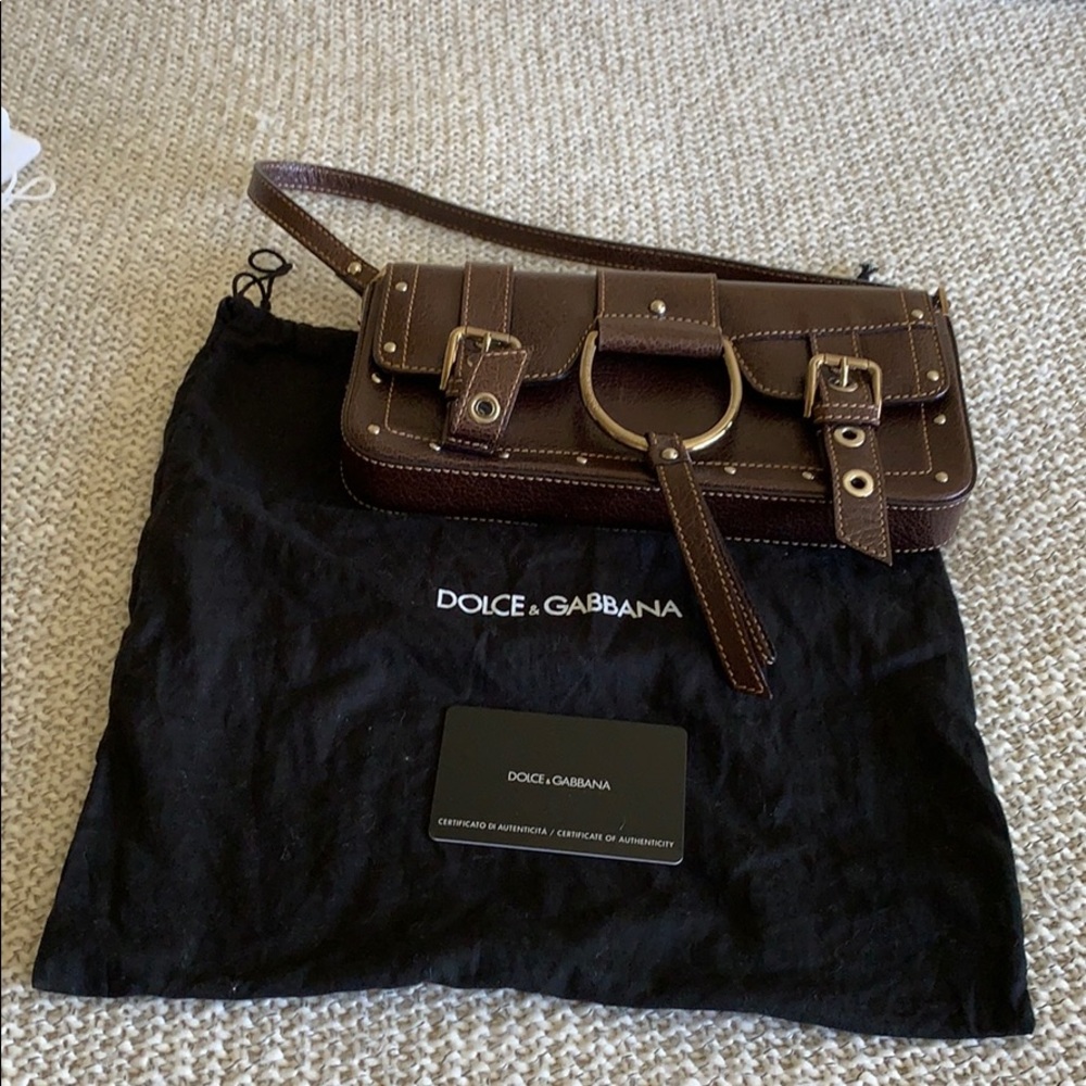 Dolce Gabbana brown pebble leather mini bag